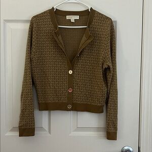 Michael Kors Camel Brown Logo Jacquard Cardigan